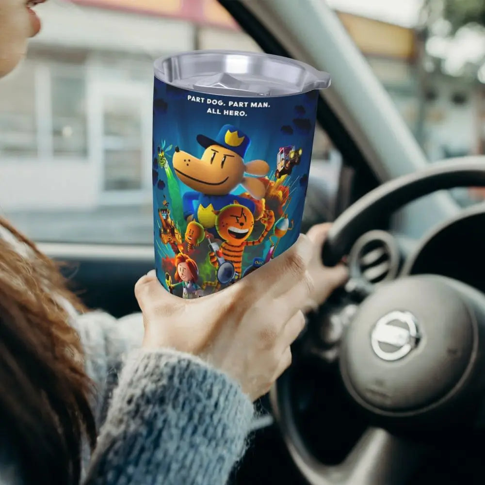 Dog Man Dogman Movie Comic Insulated Tumbler with Straws Cartoon Stainless Steel Thermal Mug Double Wall Car Bottle Cups, 20oz
