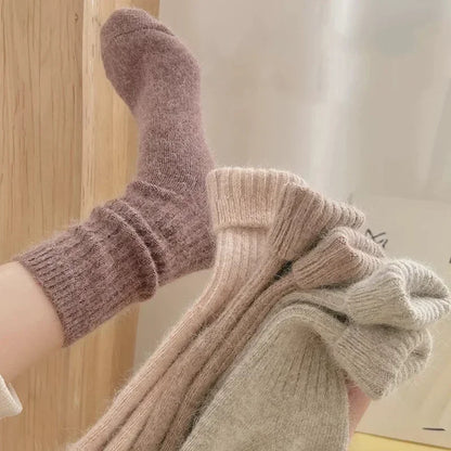 Winter Thick Warm Women's Cashmere Wool Socks Japanese Harajuku Style Solid Color Long Thermal Fashion Sox for Ladies