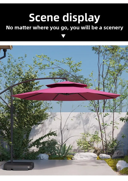 Courtyard Large Square Outdoor Sunshade Umbrella with Solar Lights Metal Frame Beach Balcony Stall Beach Umbrella
