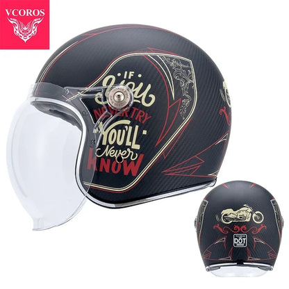 VCOROS Carbon fiber Retro Motorcycle Helmet Half Open face helmet fiberglass Cascos para motos DOT Certification
