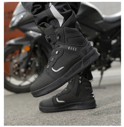 Leather Motorcycle Men's Genuine Moto Protective Ankle Short Boots Motocross Breathable Anti Drop Riding Travel Racing Shoes