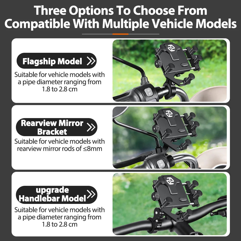 New Motorcycle Phone Holder Universal Alloy Shock-Absorbing Motos Bike Handlebar Navigation Bracket 360° Rotary Adjustable Stand