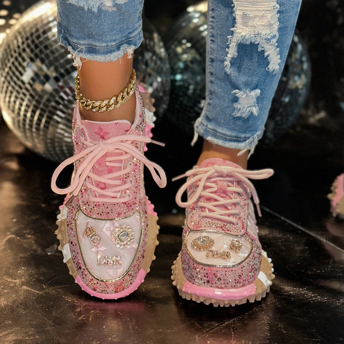 Luxury Designer Women's Sneakers Fashion Luxury Rhinestone Ladies Shoes 2026 New Outdoor Platform Female Sports Shoes Vulcanize