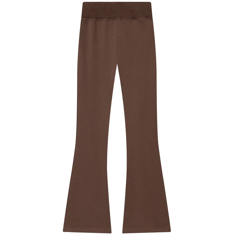 HXAO Fleece Flared Trousers Women's Pants Black Brown Grey Pants For Woman Chic High-Waisted Flared Trousers Casual Sports Pants