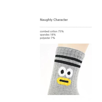 Designer socks Korean Style Cute Cartoon Playful expression Socks Women's Trendy Japanese Pure Cotton Fun Quirky Mid-Calf Socks