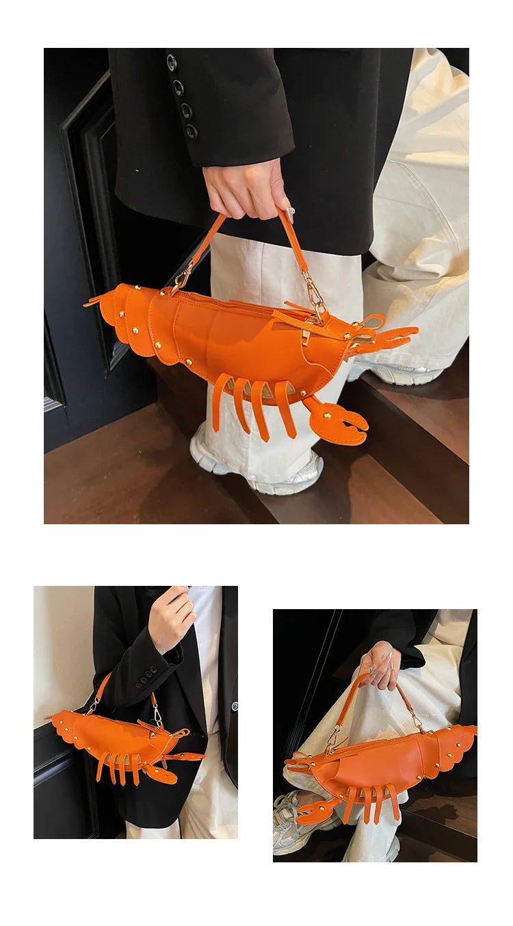 Young Girls Lobster Shape Crossbody Bag Solid Color Pu Leather Handbag Cute Creative Funny Bag Casual Toy Cross Body Phone Bag