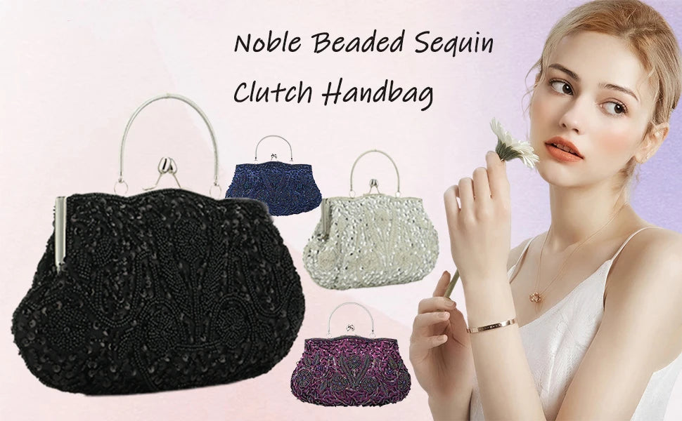Fashion Retro Women Evening Bags Beaded Ladies Clutch Purse Shoulder Chain Wedding Party Women's Handbag Purses and Handbags
