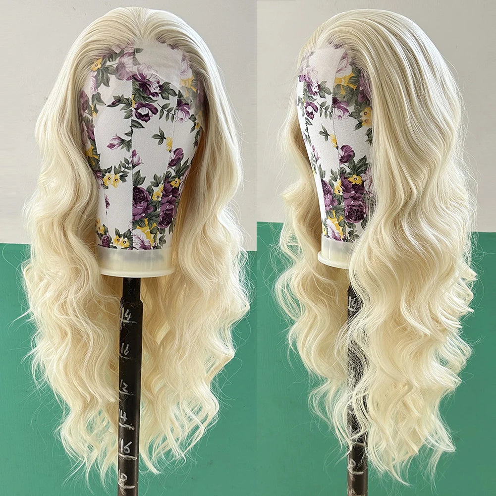 AIMEYA Blonde Wig Synthetic Lace Wigs for Women Natural Hairline Synthetic Lace Frontal Wig Preplucked Wavy Wigs Cosplay Use