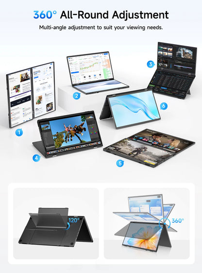 UPERFECT 15.6" Dual Portable Monitor for Laptop Screen Extender Folding Stacked Triple with Mini HDMI Office Computer Display