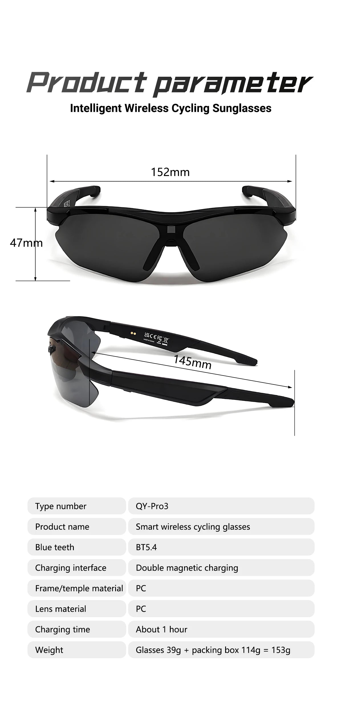 QY-Pro3 Smart Glasses With Camera  Recording AI Photo sports spectacles RecognitionBluetoothTranslation Voice Assistant Glasses