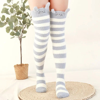 Snug Fleece Over Knee Socks Plush Cozy Winter Fall Sweet Long Female Hosiery Soft Fuzzy Leg Covers Floor Wear2024 New Bulk Deal