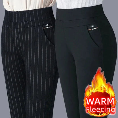 Thin & Thick Winter Pencil Pants Fleece Thermal Womens Snow Plush Strench Lady OL Slim Trousers Thichen Femal Clothing Leggings