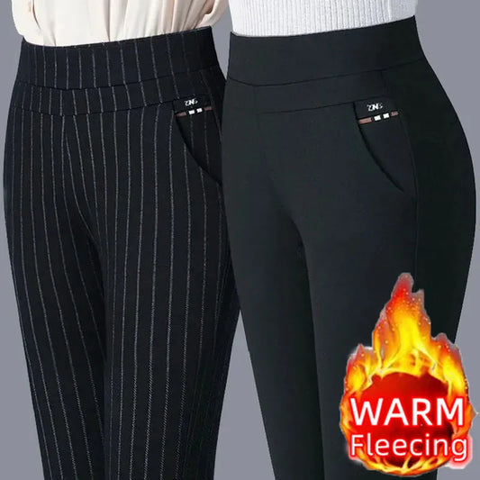 Thin & Thick Winter Pencil Pants Fleece Thermal Womens Snow Plush Strench Lady OL Slim Trousers Thichen Femal Clothing Leggings