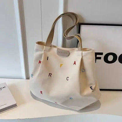 Large Capacity Canvas Bag - Trendy Embroidered Letter Handbag for Girls, Small and Fresh Student Crossbody Tote Bag
