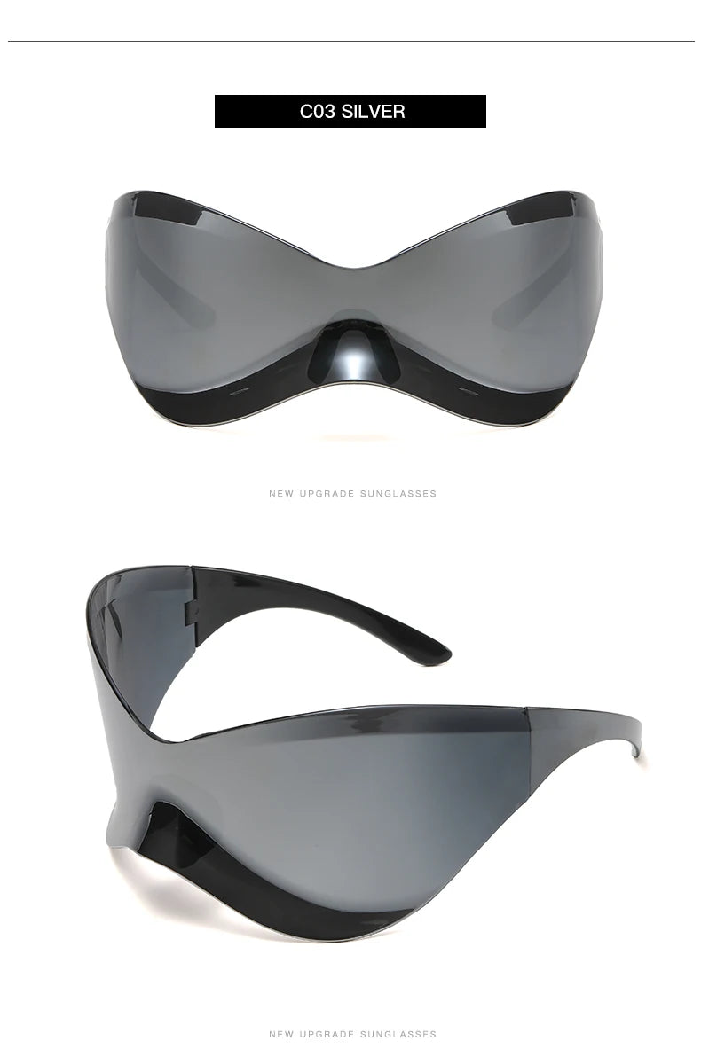 Protective Glasses New Oversized Y2K Punk Rimless Sunglasses Women Men Brand Designer Hip Hop Sport One Piece Sun Glasses Shades