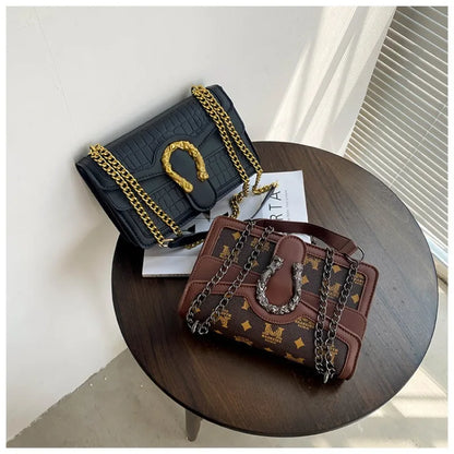 Fashion Printed Chain Shoulder Bag for Women, Trendy Small Square Crossbody, Travel Shopping Gift for Girlfriend