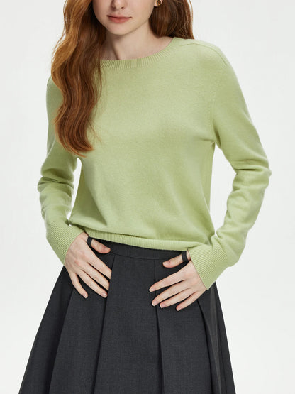 FSLE 100% Wool Seamless One-piece Knit Shirt Sweater For Women Autumn Winter New Design Wool Crew Neck Versatile Casual Sweater