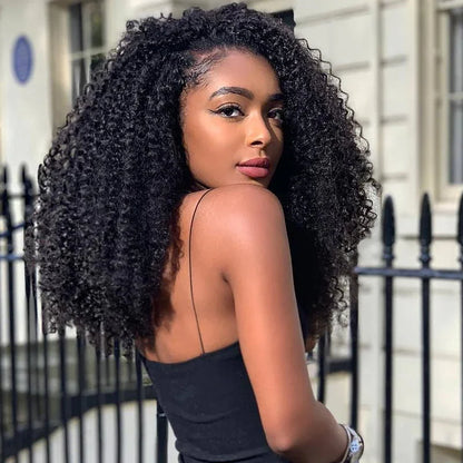 Water Wave Glueless Wigs Wear And Go 3 IN 1 Half Wigs Human Hair 200% Density Machine Made Clip-in Wigs With Drawstring Seamless