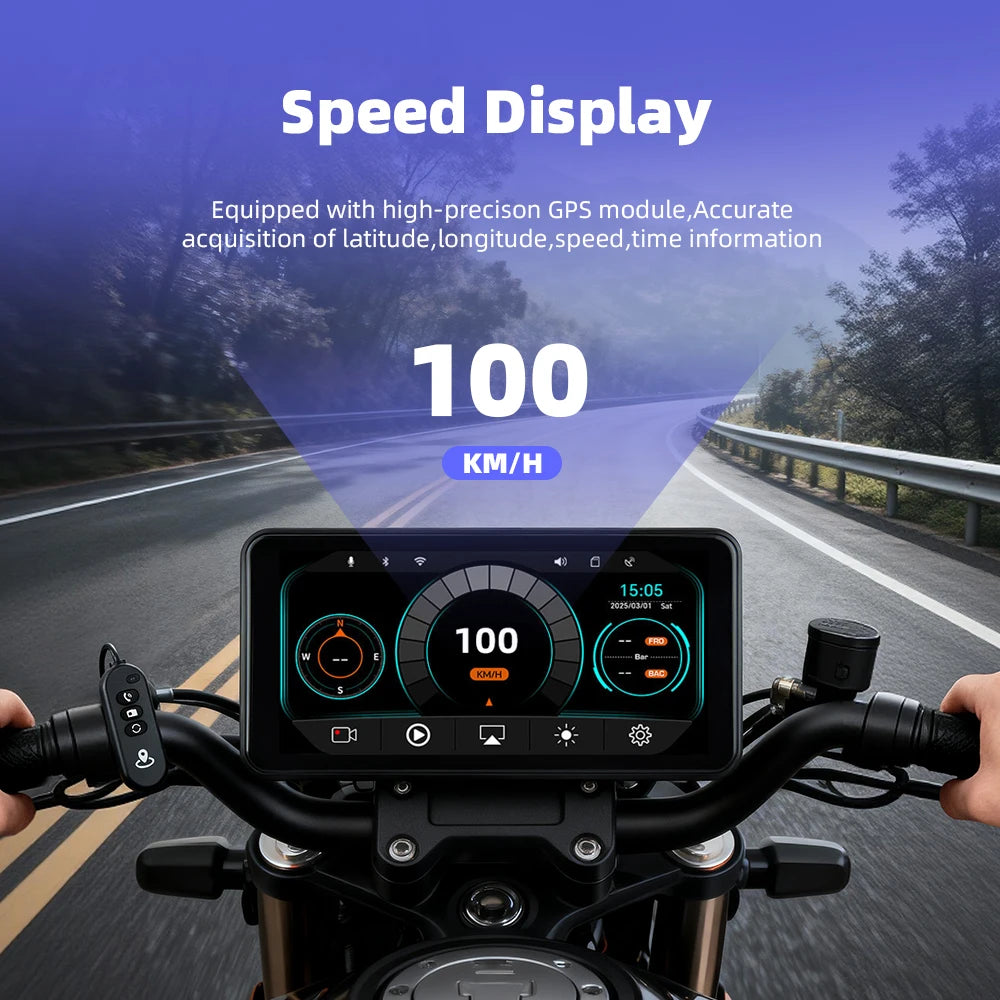 EKIY 6.25" Wireless CarPlay Moto Android Auto Portable Digital Dashboard GPS Motorcycle Navigation Display Screen TPMS Monitor