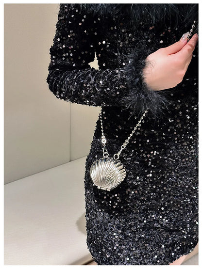 Golden Silver Evening Bag Handbag Luxury Designer Shoulder Crossbody Bags Party Wedding Clutch Mini Heart Pattern Shell Purse