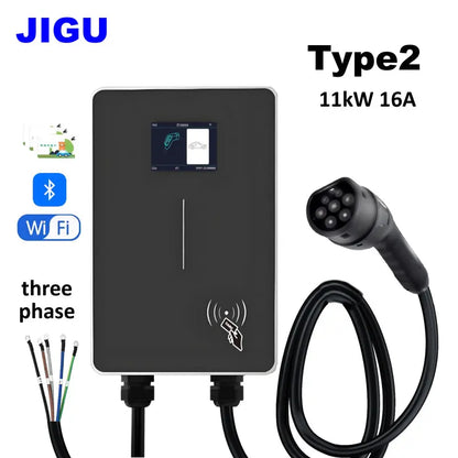JIGU 1-phase 7kw 32A Type 2 Electric Vehicle Charging Station 3-phase 11KW 22KW EV Charger WIFI Bluetooth Wallbox Car Charger