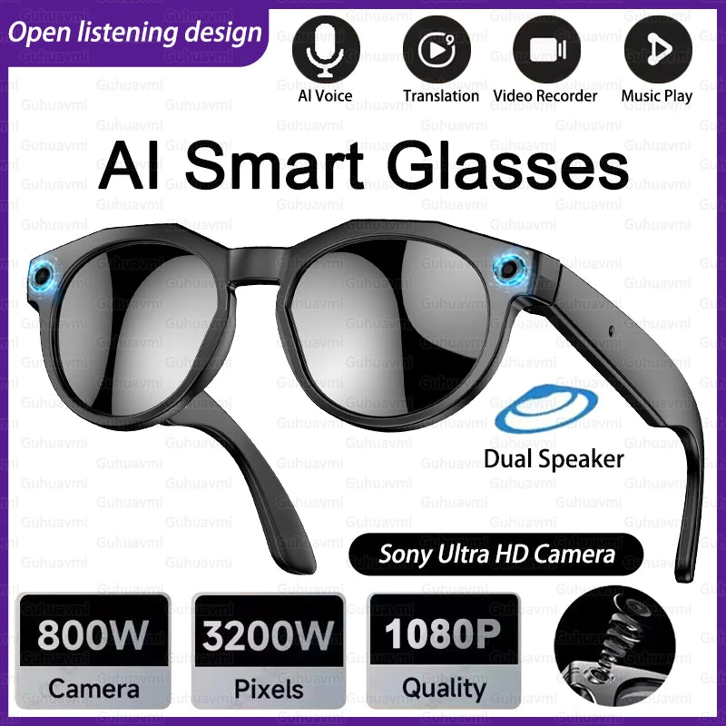 2026 New AI Smart Glasses Men Chat GPT 800MP Camera Double Microphone Voice Call AI Translation Voice Assistant Sunglasses Women