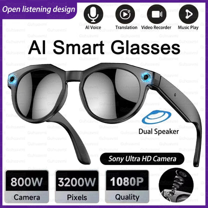 2026 New AI Smart Glasses Men Chat GPT 800MP Camera Double Microphone Voice Call AI Translation Voice Assistant Sunglasses Women