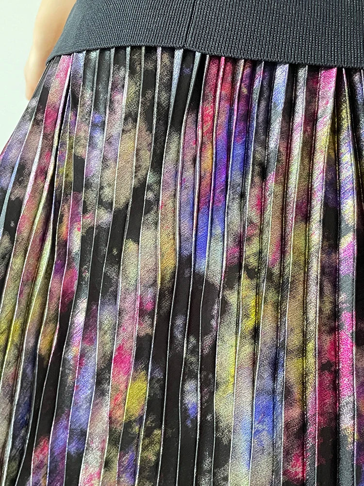 Polished Luster Lurex Midi Skirt Women's Shiny Metallic Luxury Pleated Skirt 2025 New In Boutique Clothing
