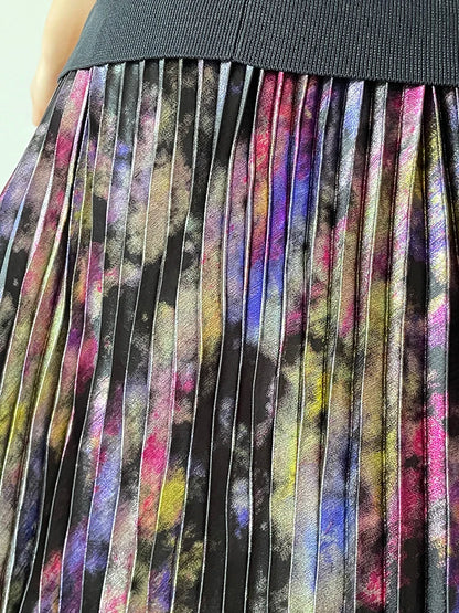 Polished Luster Lurex Midi Skirt Women's Shiny Metallic Luxury Pleated Skirt 2025 New In Boutique Clothing