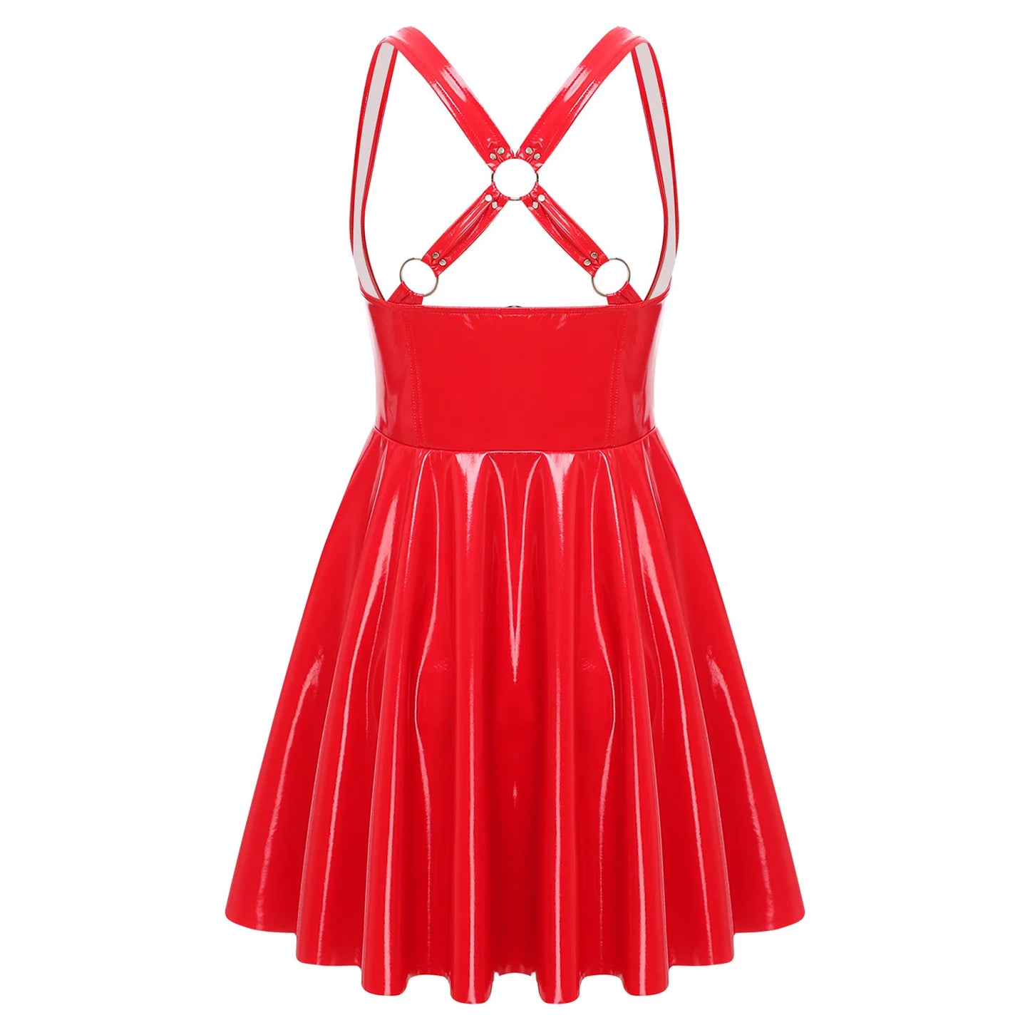 Gothic Punk Women Wet Look Latex Leather Dress Sleeveless Front Cut Out Cups Bodycons Dress Sexy Raves Party Nightclub Clubwear