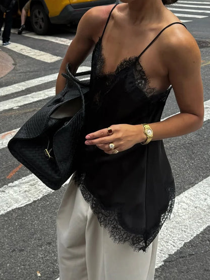 Sexy Floral Lace Satin Patchwork Camisole Vest For Women Summer Y2K Sleeveless Backless Tank Holiday Evening Party Lady Chic Top