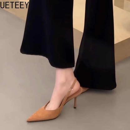 2025 Summer Leopard High Heel Women Sandals Fashion Pointed Toe Shoes Design Style Banquet Party Sandals Shoes