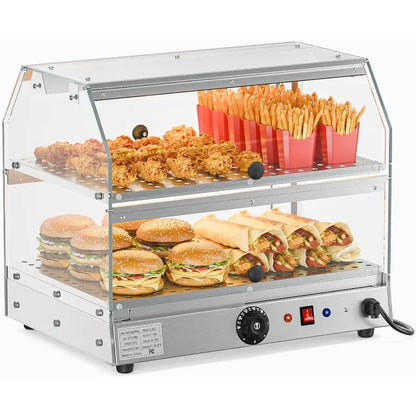 Commercial Food Warmer Display Pizza Warmer, 2-Tier Electric Countertop Food Warmer With LED Acrylic Door Removable