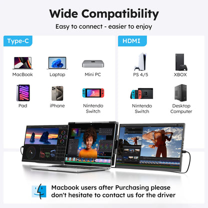 15.6inch Triple Screen Extender For Laptops 1080P FHD IPS Portable Dual External Monitors For Macbook Windows Extension 13-17"