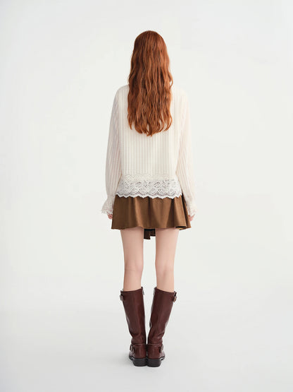 DUSHU Gentle Bottoming T-shirt Women 2025 Autumn and Winter Wear Pullovers Wear Fairy Lace Top Loose All-match Elegant Ladies