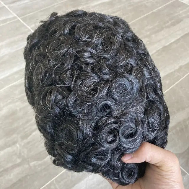 Microskin 0.06mm-0.08mm PU Base Natural Hairline Men's Curly Blonde Human Hair Wig Hair Replacement Capillary Prosthesis Toupee