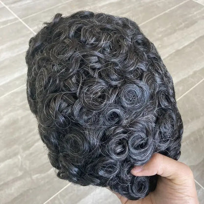 Microskin 0.06mm-0.08mm PU Base Natural Hairline Men's Curly Blonde Human Hair Wig Hair Replacement Capillary Prosthesis Toupee