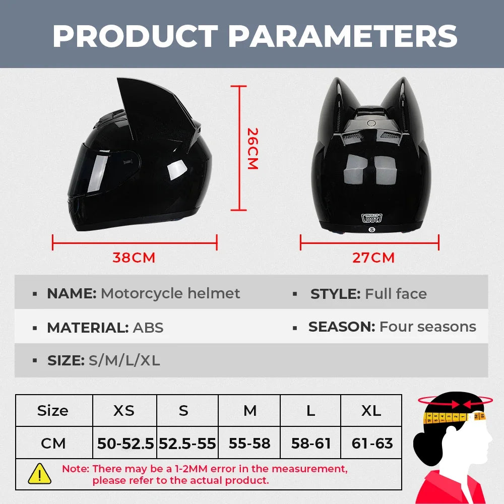 KEMITOUR Full Face Motorcycle Helmet DOT Certification Cat Ear Safety Moto Helmet For Women Men Breathable Gift For Girlfriend