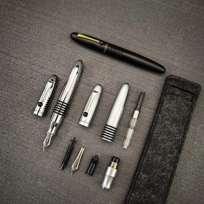 Benovel F857 Small Steel Cannon Pen Brass Chrome Plated All Metal Adult Student Calligraphy Practice Office Advanced Ink Pen