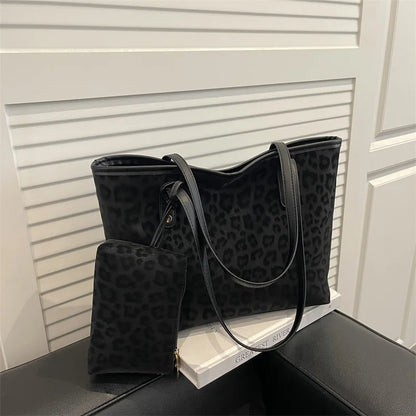 2pcs/set Leopard Print Women Shoulder Bag For Commuting, Daily Used, Casual Tote Bag Large Capacity Ladies Handbags And Purses