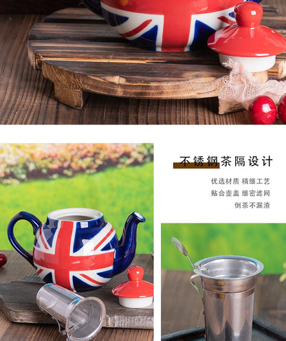 London Pottery Hand-painted flag Series 2 Cup Teapot British 600ml Ceramic Teapot with Stainless Infuser for Loose Tea Tea Set