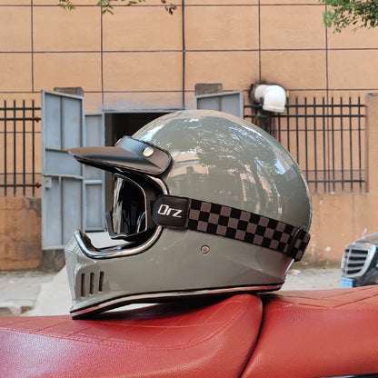 VOSS Retro Motorcycle Helmet, Retro Coffee Racer, Personality, Full Face, DOT Certified, Jetvintage silver mirror