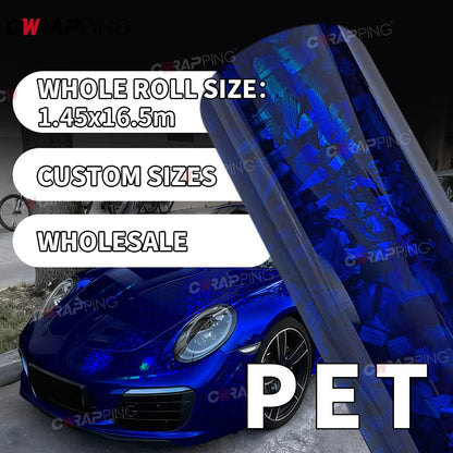 145cmx200cm Laser Carbon Fiber Wrap Self-adhesive Film Door Roof Hood Blue Vinyl Paper for Car Accessory Car Wrapping Stickers