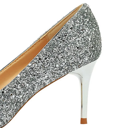 Women Luxury Bling Red  Blue Valentine Party Scarpins Pumps Lady Glitter Sequins 7cm 9.5cm High Heels Designer Shoes Plus Size