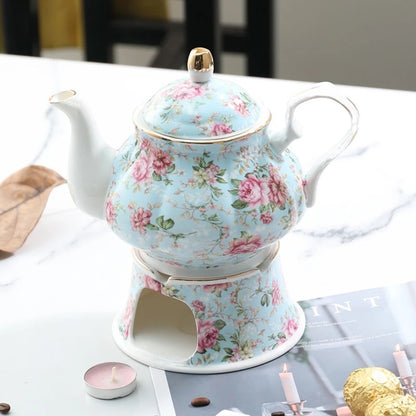 400ML English British Fine China Teapot Heating Base High-Grade Porcelain Tea Warmer Teapot Set Ceramic Holding Furnace