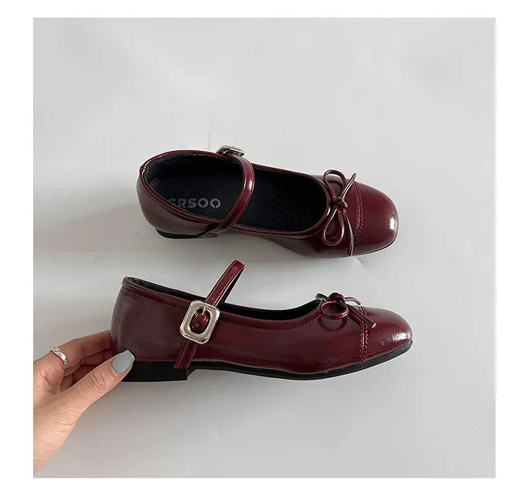 2026 New Spring Vintage Women Ballet Flats Shoes Comfort Round Toe Soft Sole Shoes Elegant Butterfly-knot Dress Grandma's Shoes