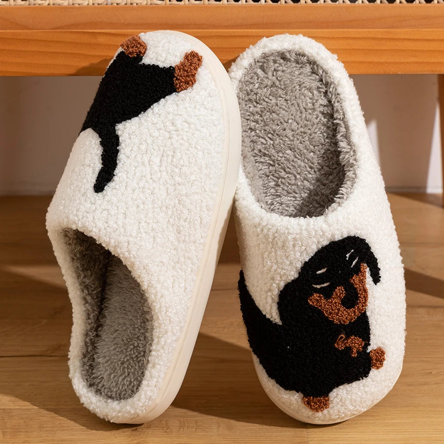 Slippers Classic Dachshund Embroidered Pattern House Women's Winter Indoor Soft Sole Warm Comfy Leisure Bedroom Home Shoes