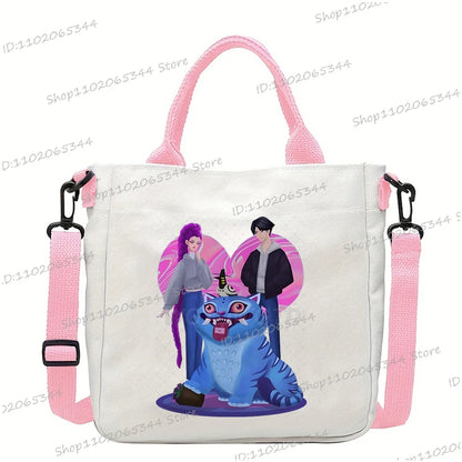 Y2K Anime Cartoon Print Women Canvas Strap Shoulder Bag Fashion Cartoon Anime Crossbody Bags Student Teenage Handbags