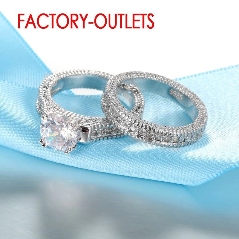 Genuine 925 Sterling Silver Wedding Ring Unisex Romantic Fashion Jewelry Cubic Zirconia Prong Setting  Wholesale