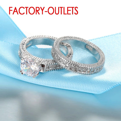 Genuine 925 Sterling Silver Wedding Ring Unisex Romantic Fashion Jewelry Cubic Zirconia Prong Setting  Wholesale